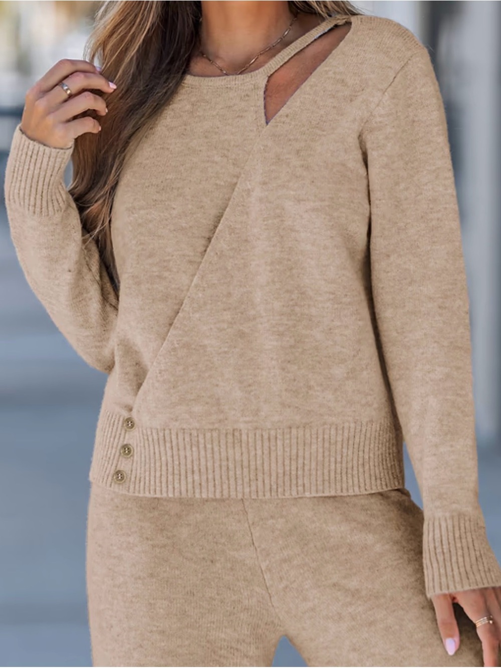 Cupshe Neutral Beige Wide-Leg Knit Set - Picture 2 of 8